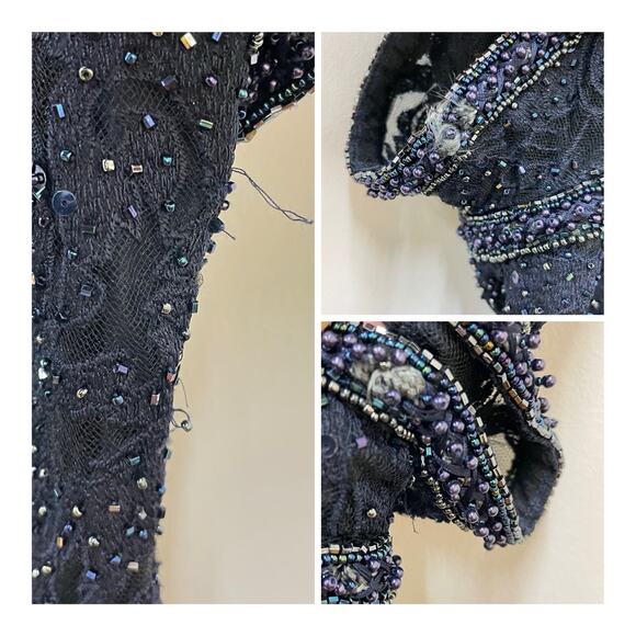 Carolina Herrera Vintage Sz 6 Blue Beaded Sequin Silk Chiffon Long Formal Dress - Picture 13 of 16
